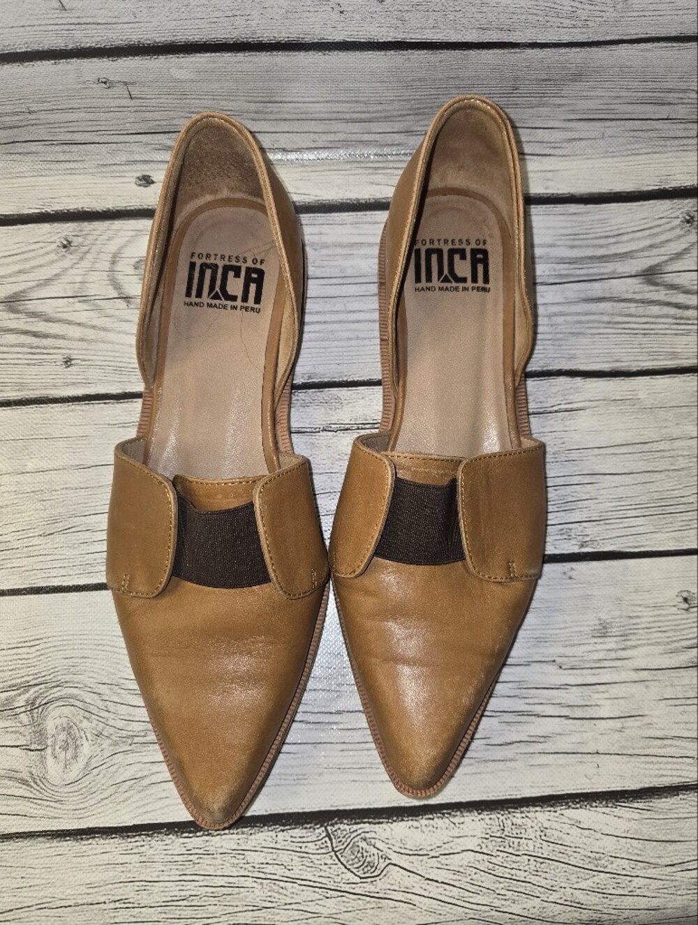 Fortress of Inca Camel Leather Pointed Toe D'Orsay Flats Handmade in Peru Women'